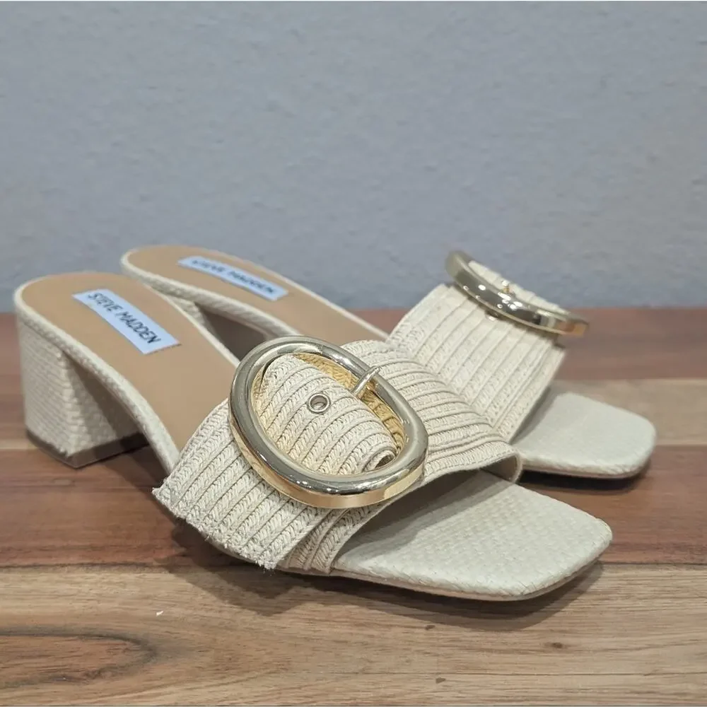 Steve Madden Seacrest Sandals Cream Mules with Gold Accent - Picture 4 of 9